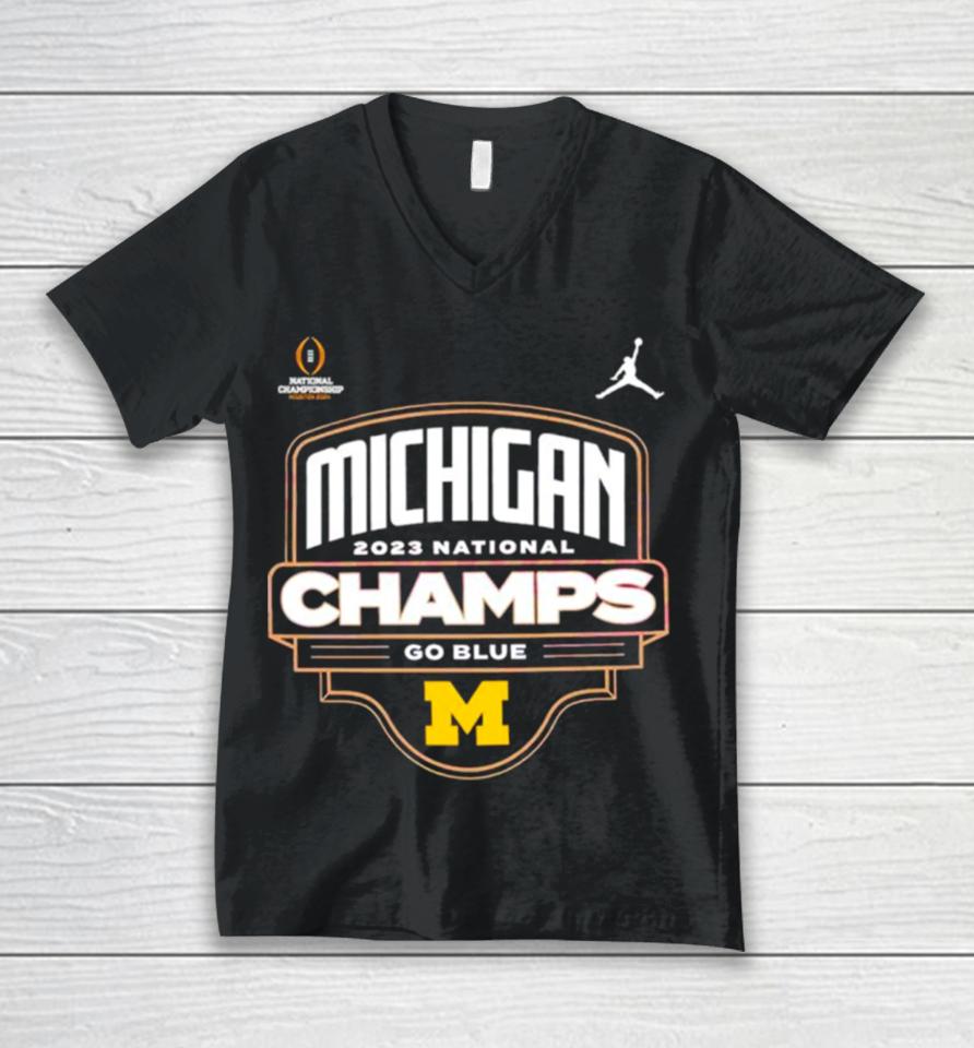 Michigan Wolverines 2023 National Champs Go Blue Unisex V-Neck T-Shirt