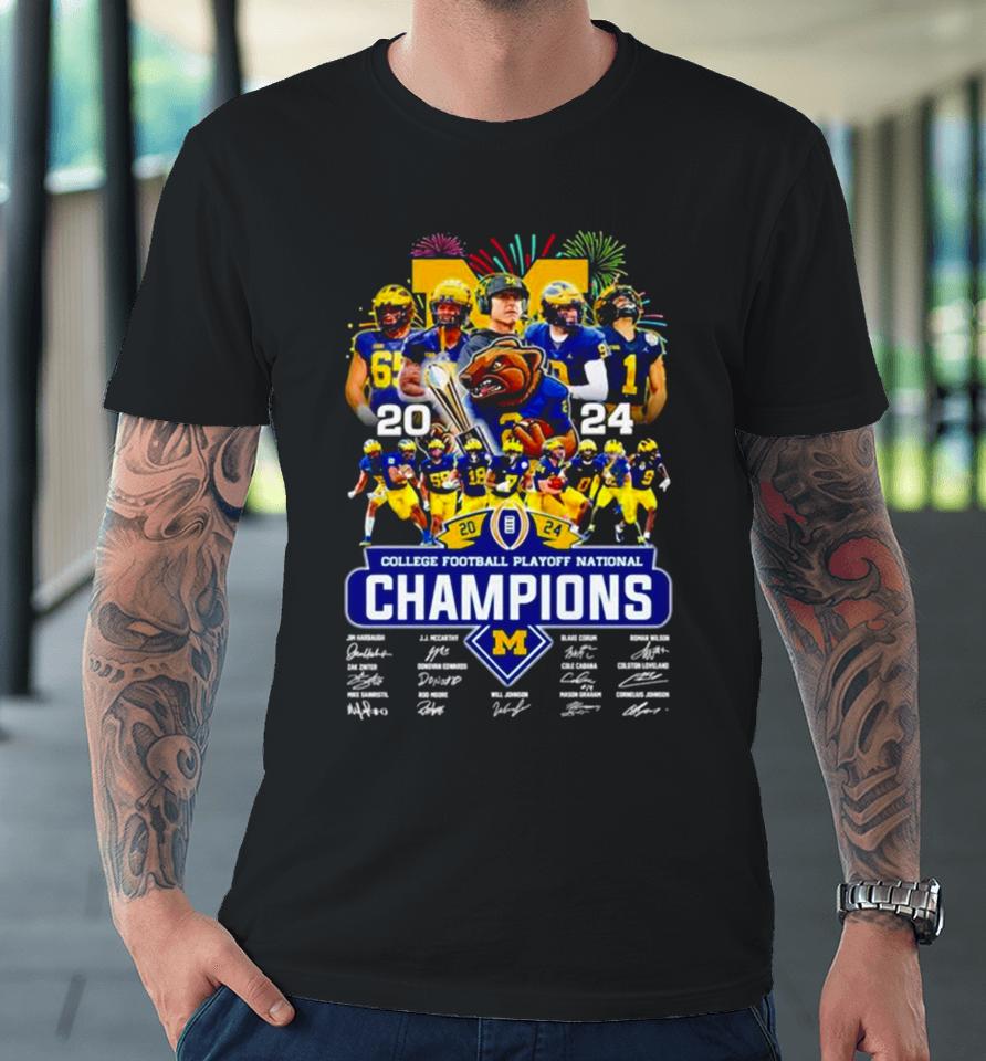 Michigan Wolverines 2024 Cfp National Champions Signatures Premium T-Shirt