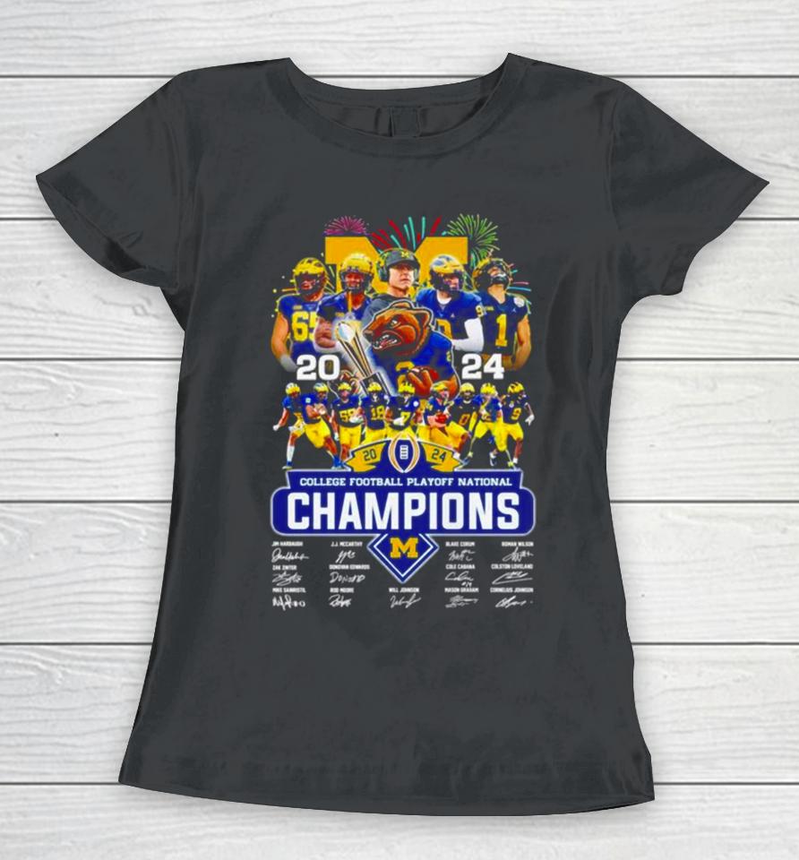 Michigan Wolverines 2024 Cfp National Champions Signatures Women T-Shirt