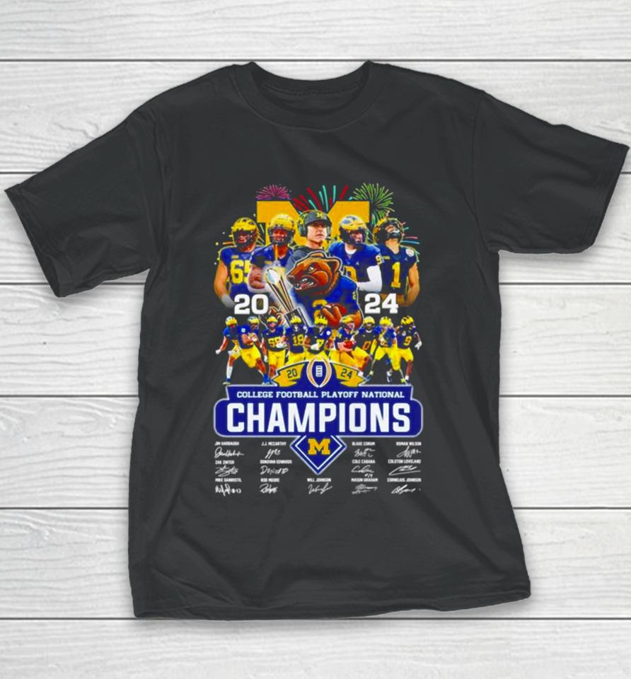 Michigan Wolverines 2024 Cfp National Champions Signatures Youth T-Shirt