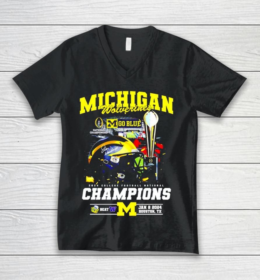 Michigan Wolverines 2024 College Football National Champions Unisex V-Neck T-Shirt