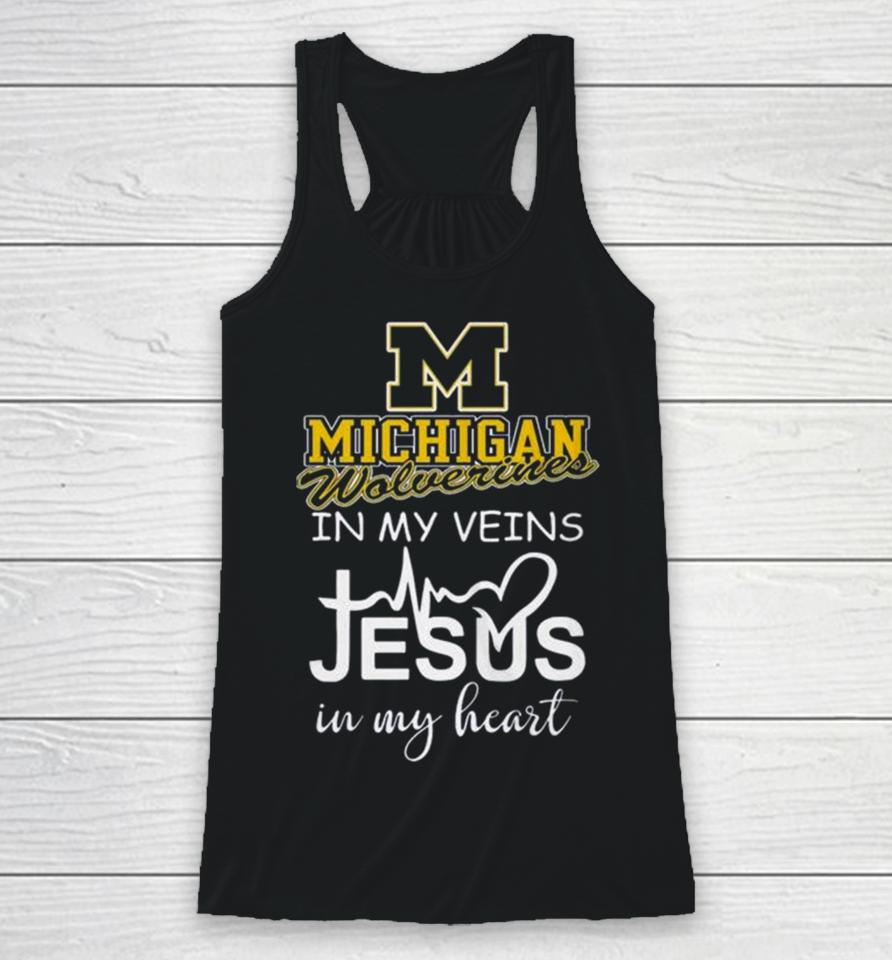 Michigan Wolverines 2024 In My Veins Jesus In My Heart Racerback Tank