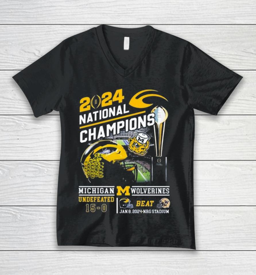 Michigan Wolverines 2024 National Champions Go Blue Beat Huskies Unisex V-Neck T-Shirt