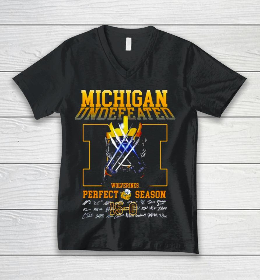 Michigan Wolverines 2024 Undefeated Perfect Season Signatures Unisex V-Neck T-Shirt