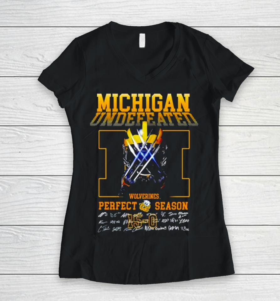 Michigan Wolverines 2024 Undefeated Perfect Season Signatures Women V-Neck T-Shirt