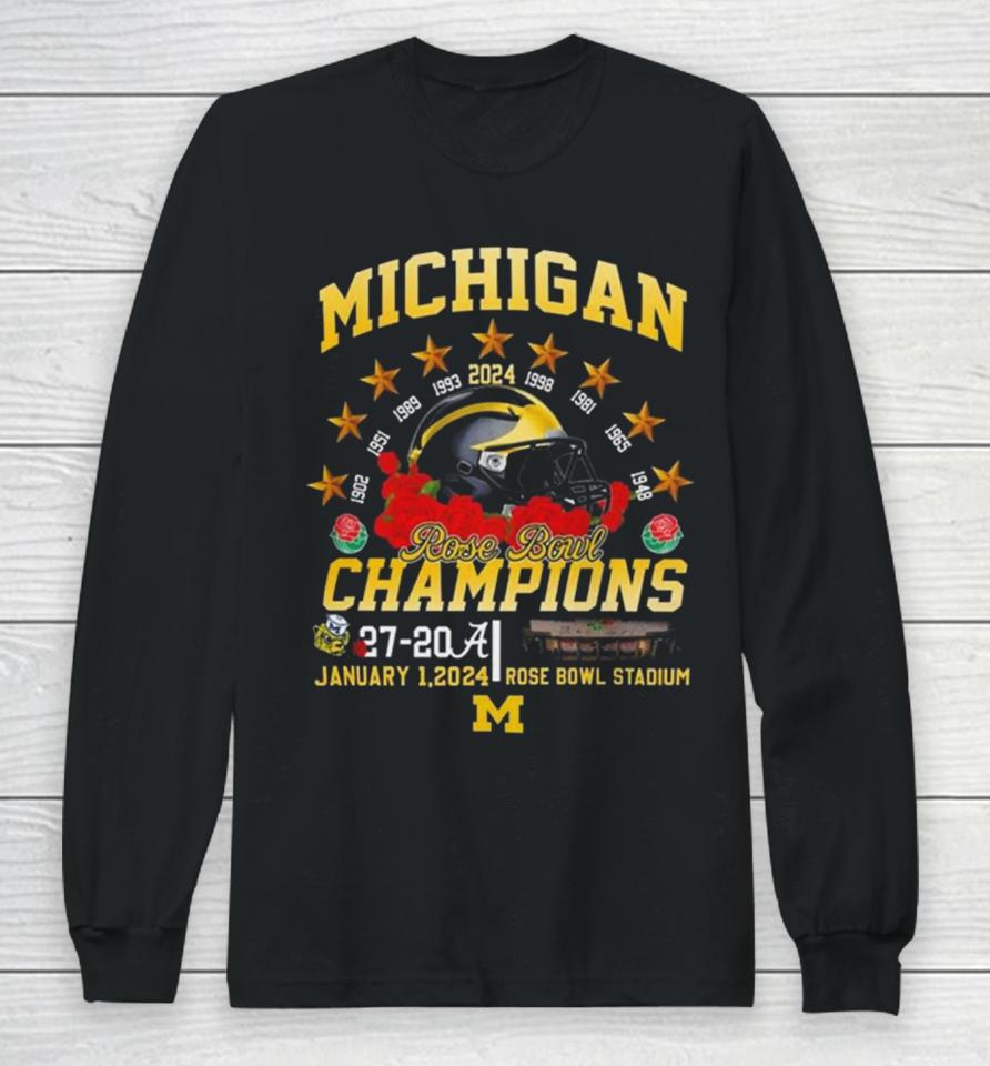Michigan Wolverines 9 Time Rose Bowl Champions 2024 Long Sleeve T-Shirt