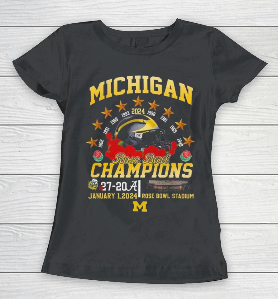 Michigan Wolverines 9 Time Rose Bowl Champions 2024 Women T-Shirt