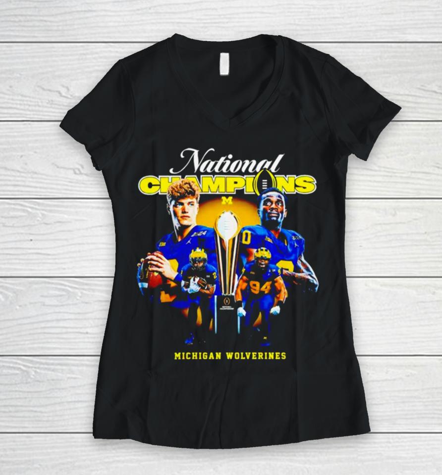 Michigan Wolverines And Jordan National Champions 2024 Women V-Neck T-Shirt