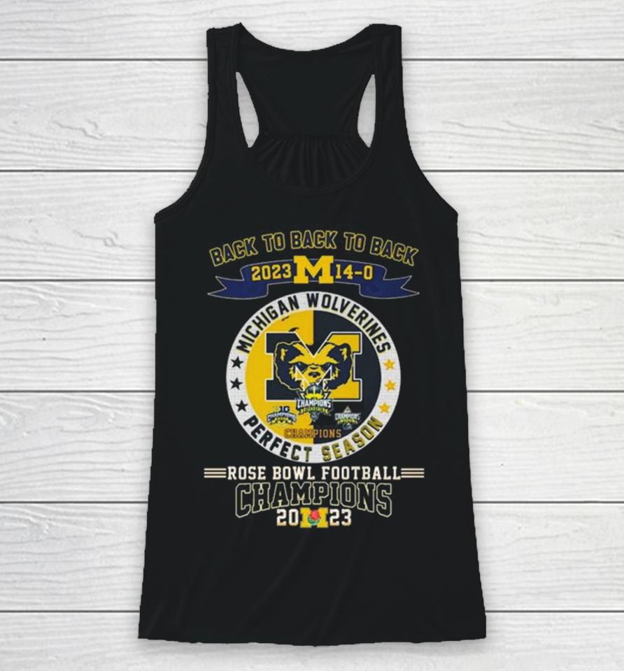 Michigan Wolverines Back To Back To Back 2023 Rose Bowl Football Champions Racerback Tank