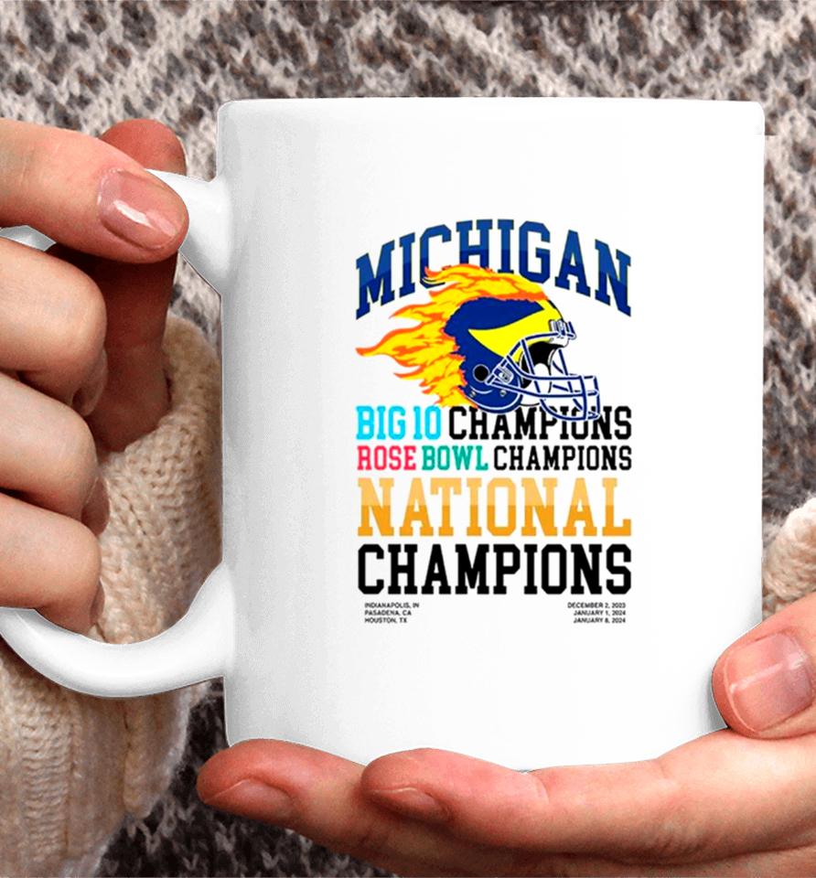 Michigan Wolverines Big 10 Champions Rose Bowl Champions National Champions Helmet Coffee Mug