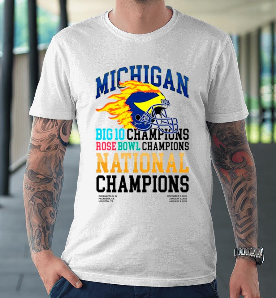Michigan Wolverines Big 10 Champions Rose Bowl Champions National Champions Helmet Premium T-Shirt