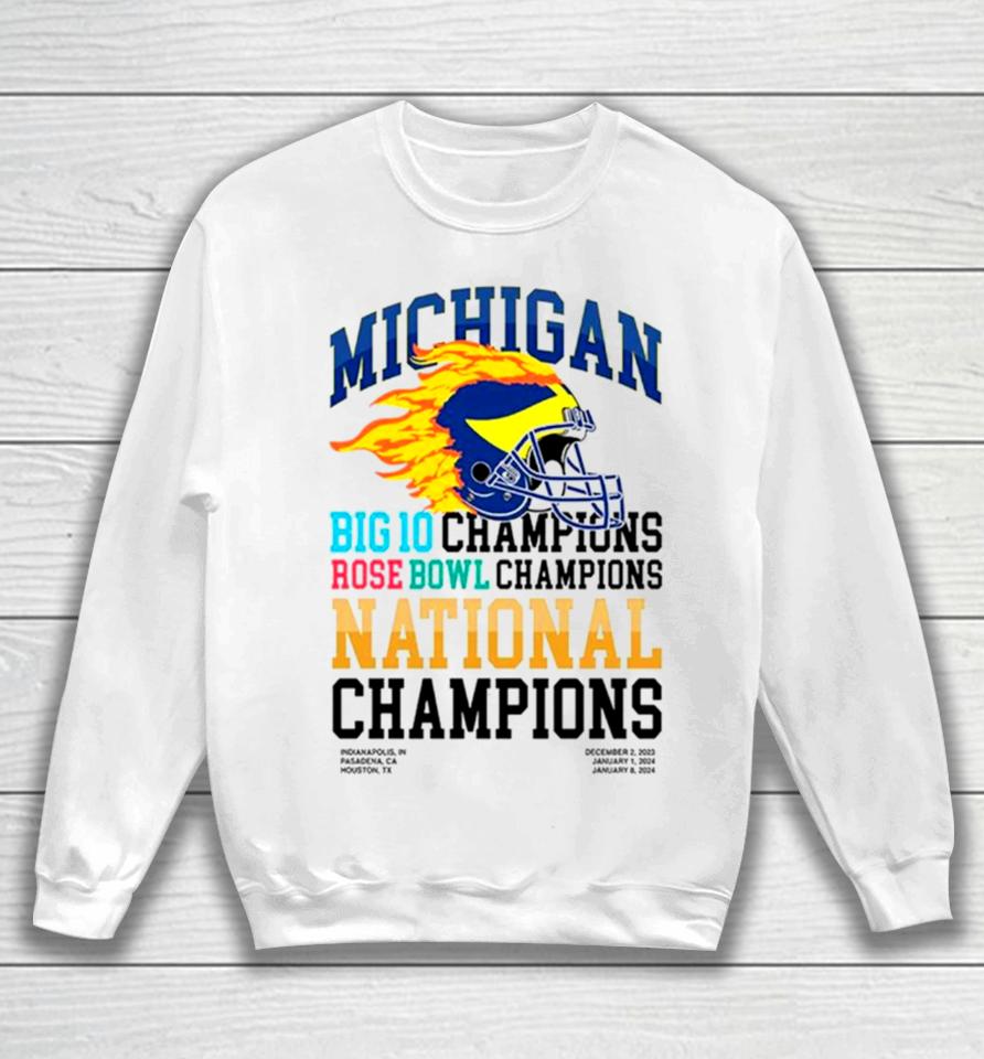 Michigan Wolverines Big 10 Champions Rose Bowl Champions National Champions Helmet Sweatshirt