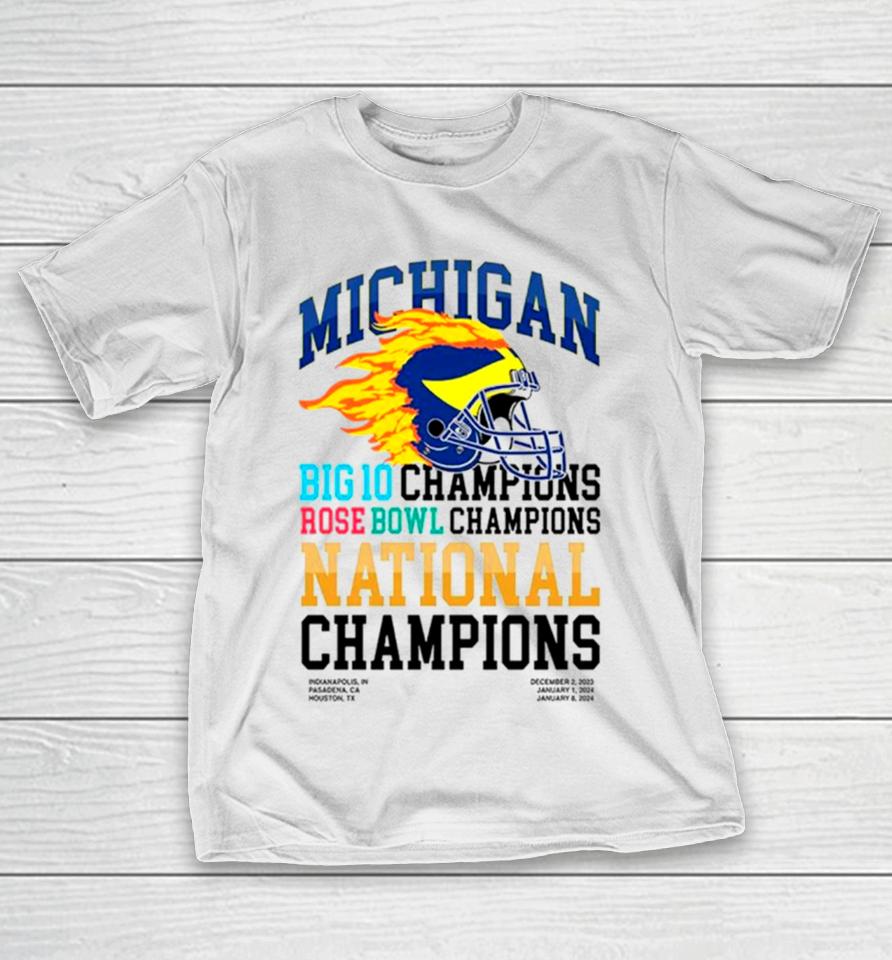 Michigan Wolverines Big 10 Champions Rose Bowl Champions National Champions Helmet T-Shirt