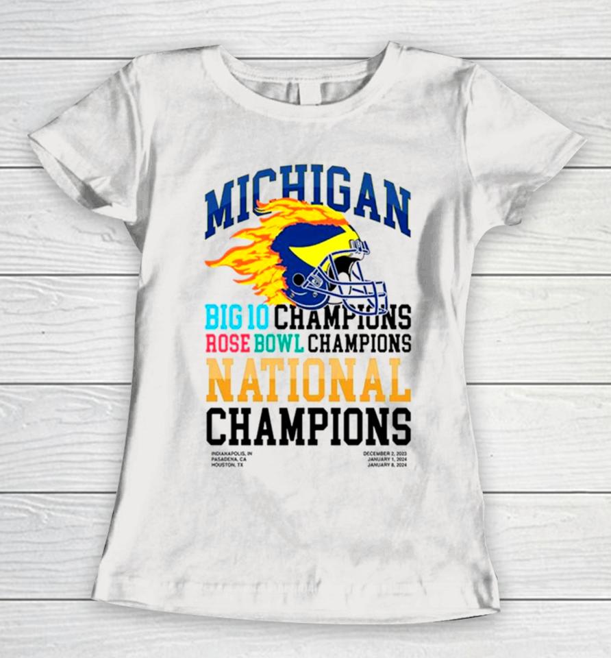 Michigan Wolverines Big 10 Champions Rose Bowl Champions National Champions Helmet Women T-Shirt