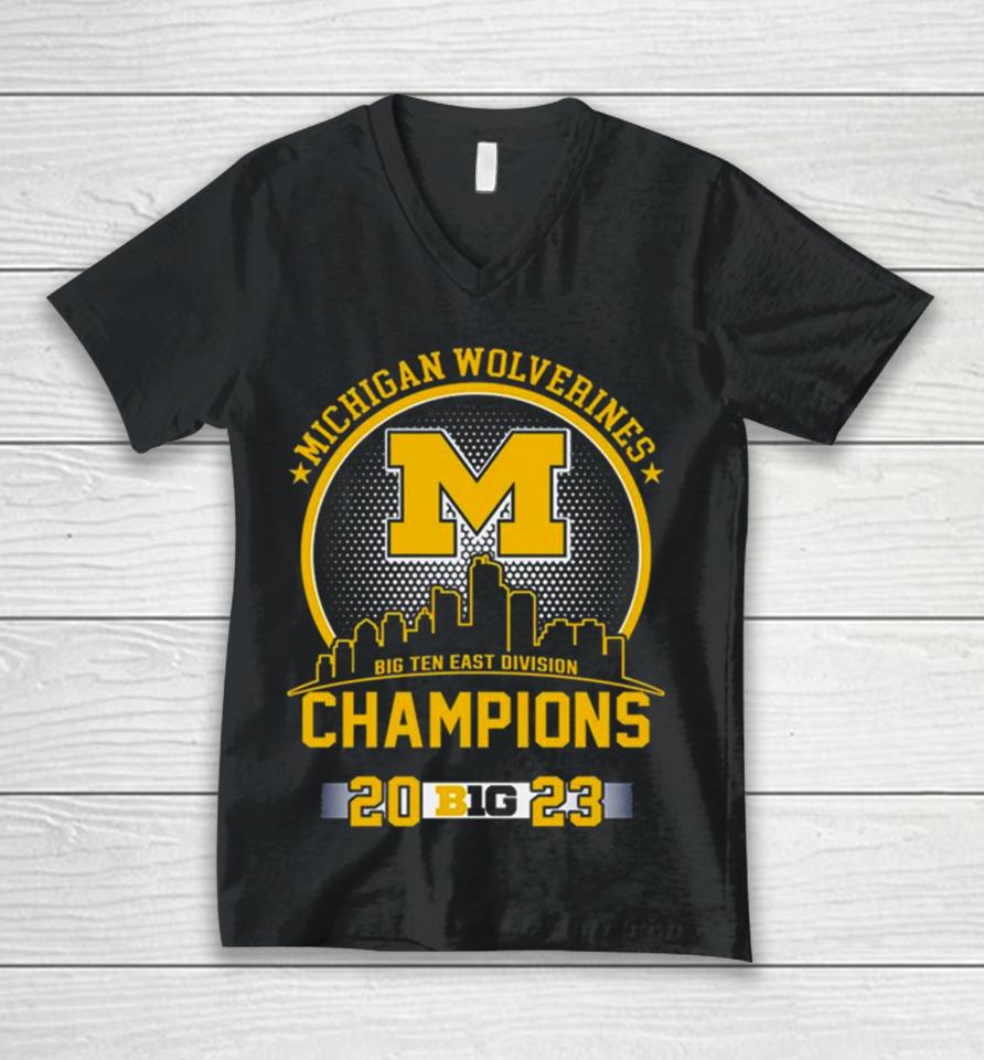 Michigan Wolverines Big Ten East Division Champions 2023 Skyline Unisex V-Neck T-Shirt