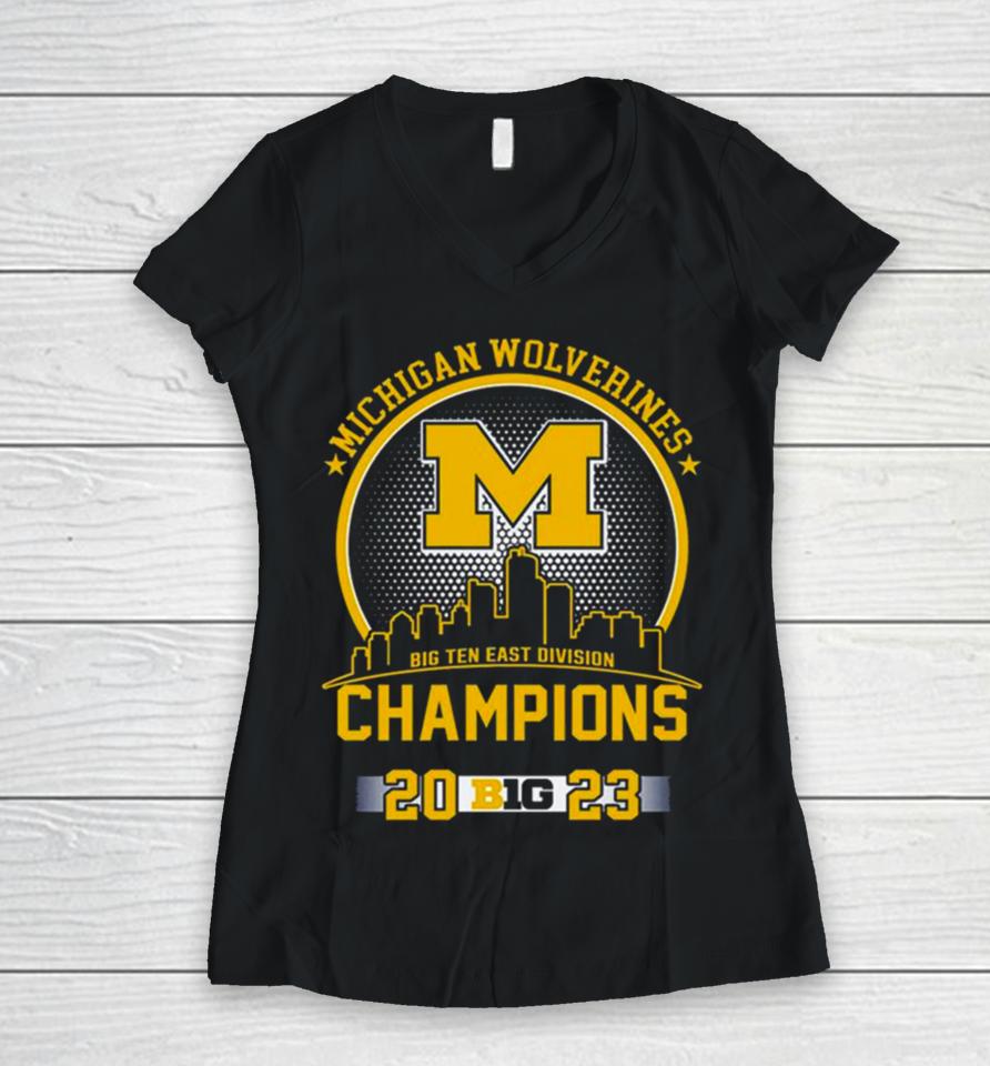 Michigan Wolverines Big Ten East Division Champions 2023 Skyline Women V-Neck T-Shirt