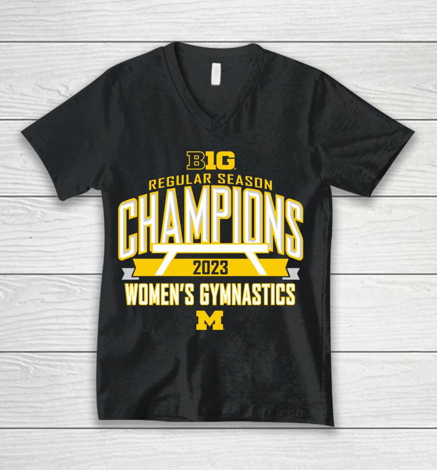 Michigan Wolverines Blue 84 2023 Big Ten Women's Gymnastics Regular Season Champions Unisex V-Neck T-Shirt
