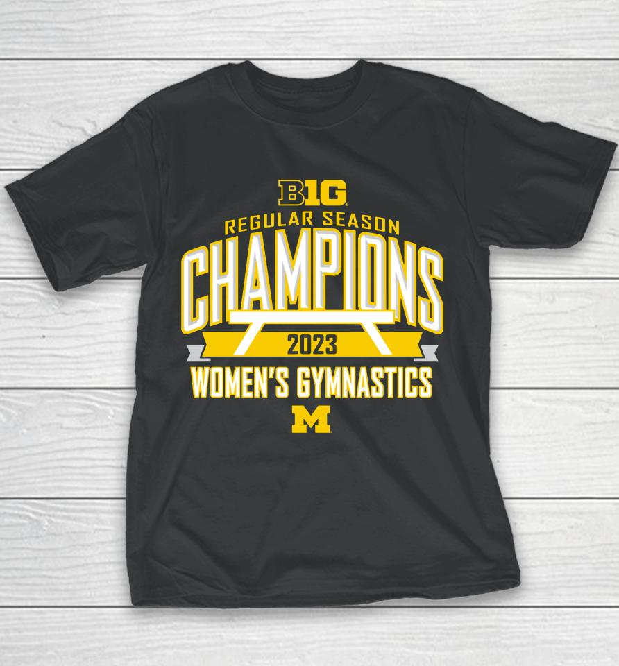 Michigan Wolverines Blue 84 2023 Big Ten Women's Gymnastics Regular Season Champions Youth T-Shirt