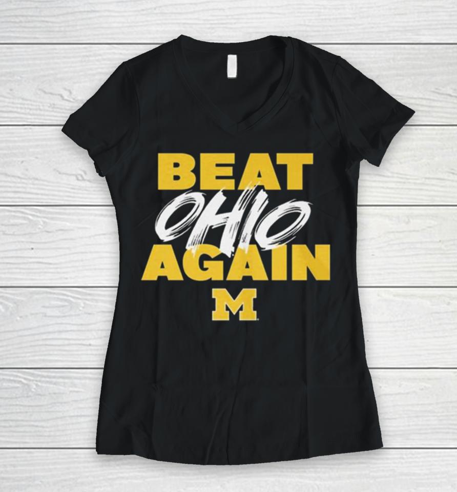 Michigan Wolverines Blue The Game 2023 Jim Harbaugh Women V-Neck T-Shirt