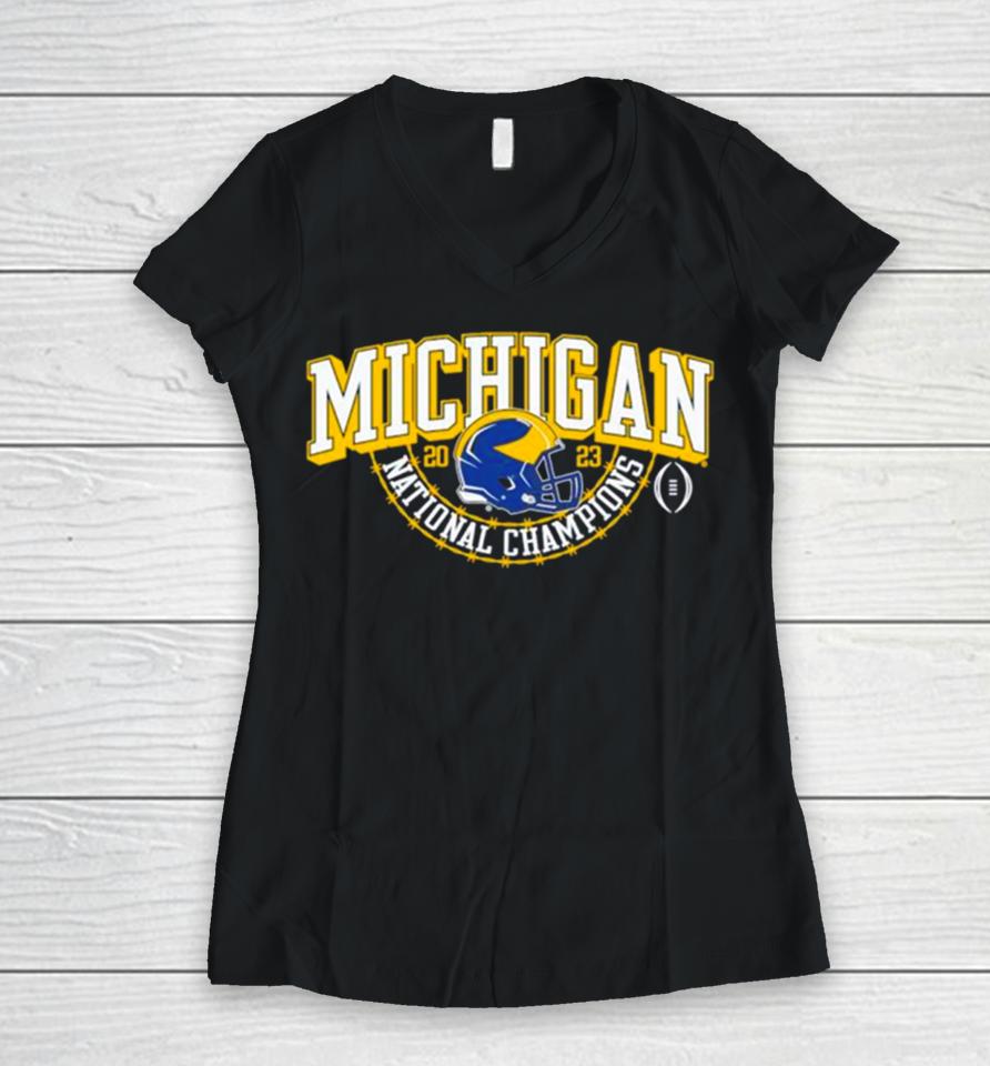 Michigan Wolverines Cfp S2023 National Champions Classic Women V-Neck T-Shirt