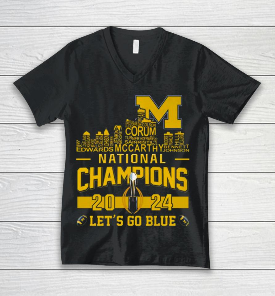 Michigan Wolverines City Players Names 2024 College Football National Champions Unisex V-Neck T-Shirt