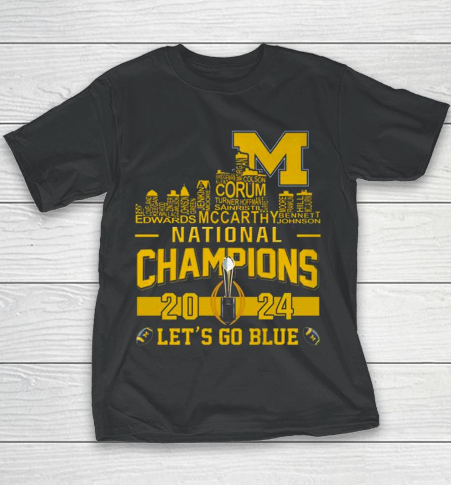 Michigan Wolverines City Players Names 2024 College Football National Champions Youth T-Shirt