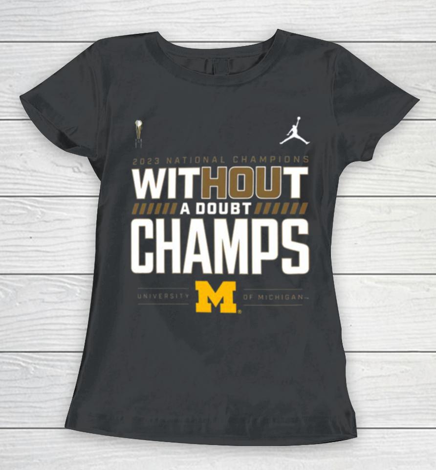 Michigan Wolverines College Football Playoff 2023 National Champions Locker Room Women T-Shirt