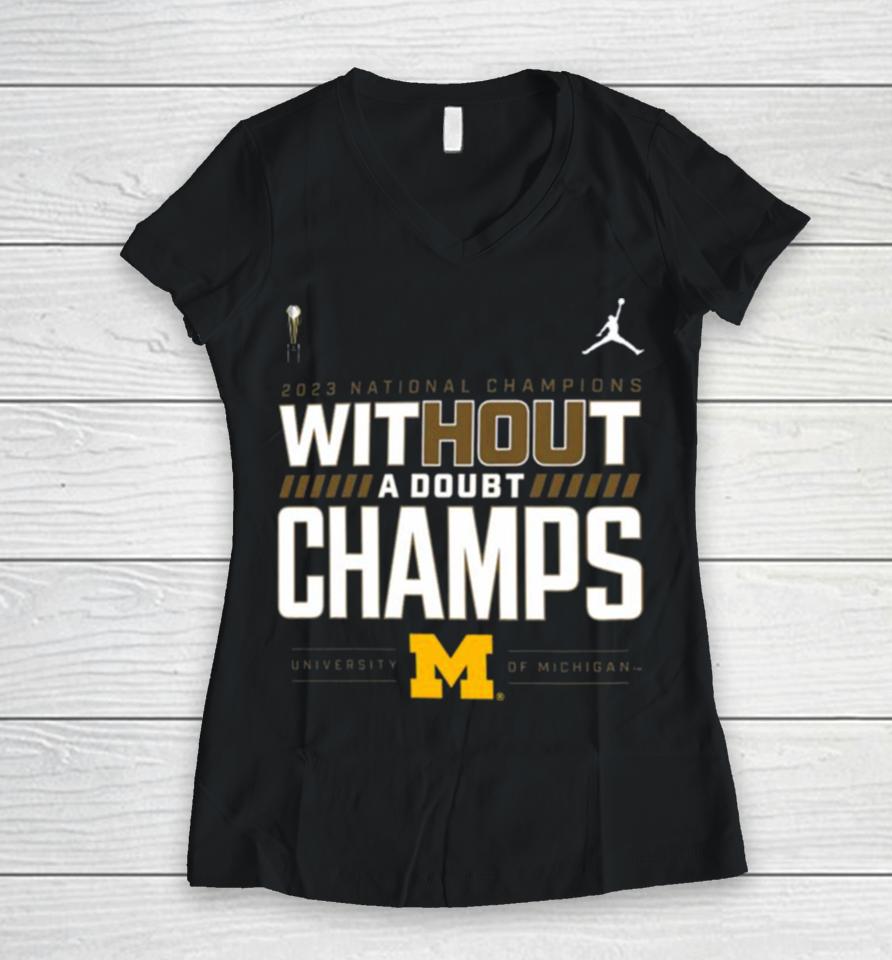 Michigan Wolverines College Football Playoff 2023 National Champions Locker Room Women V-Neck T-Shirt