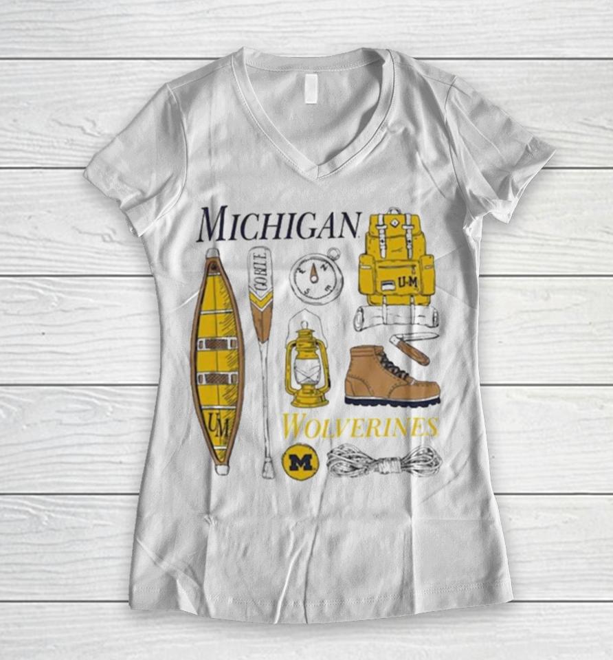 Michigan Wolverines Comfort Wash Camping Trip Women V-Neck T-Shirt