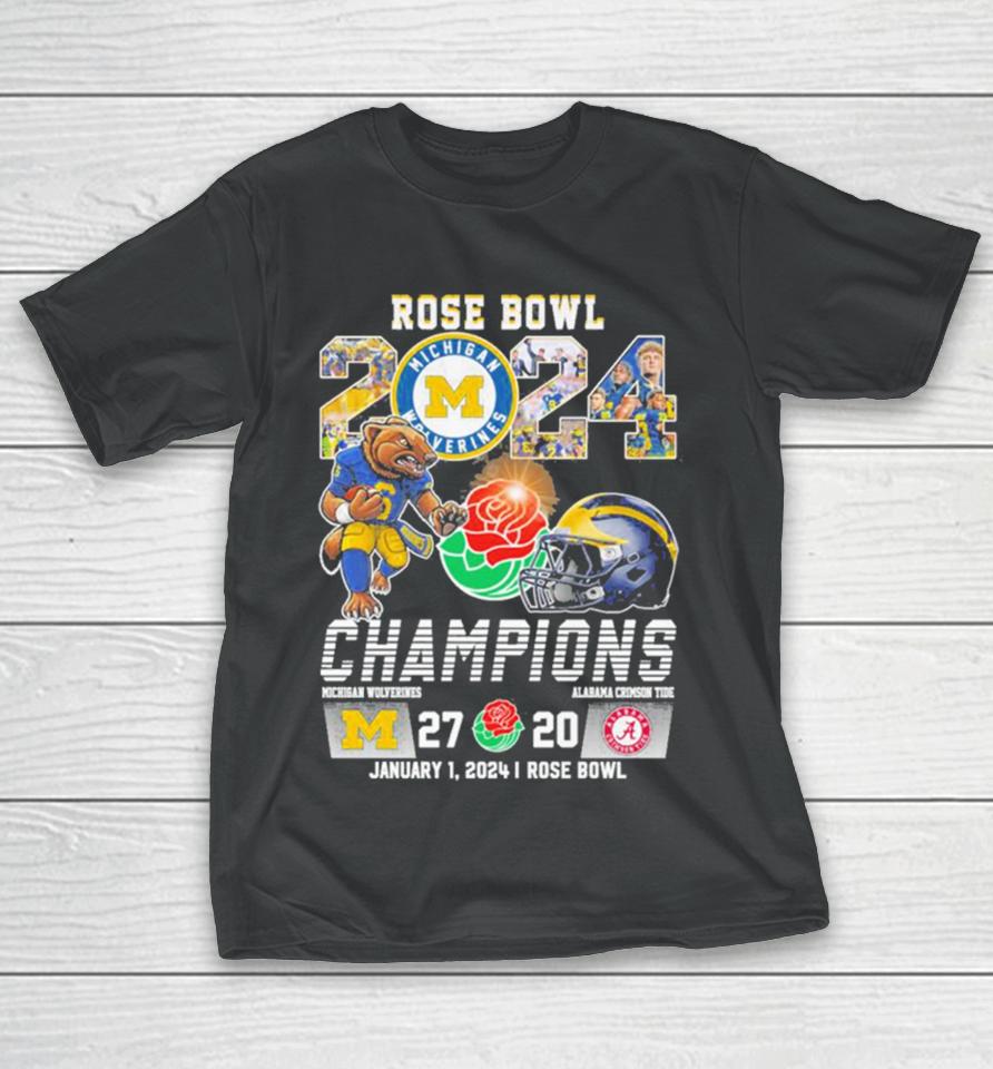 Michigan Wolverines Football 2023 Rose Bowl Champions Victory Alabama 27 20 T-Shirt