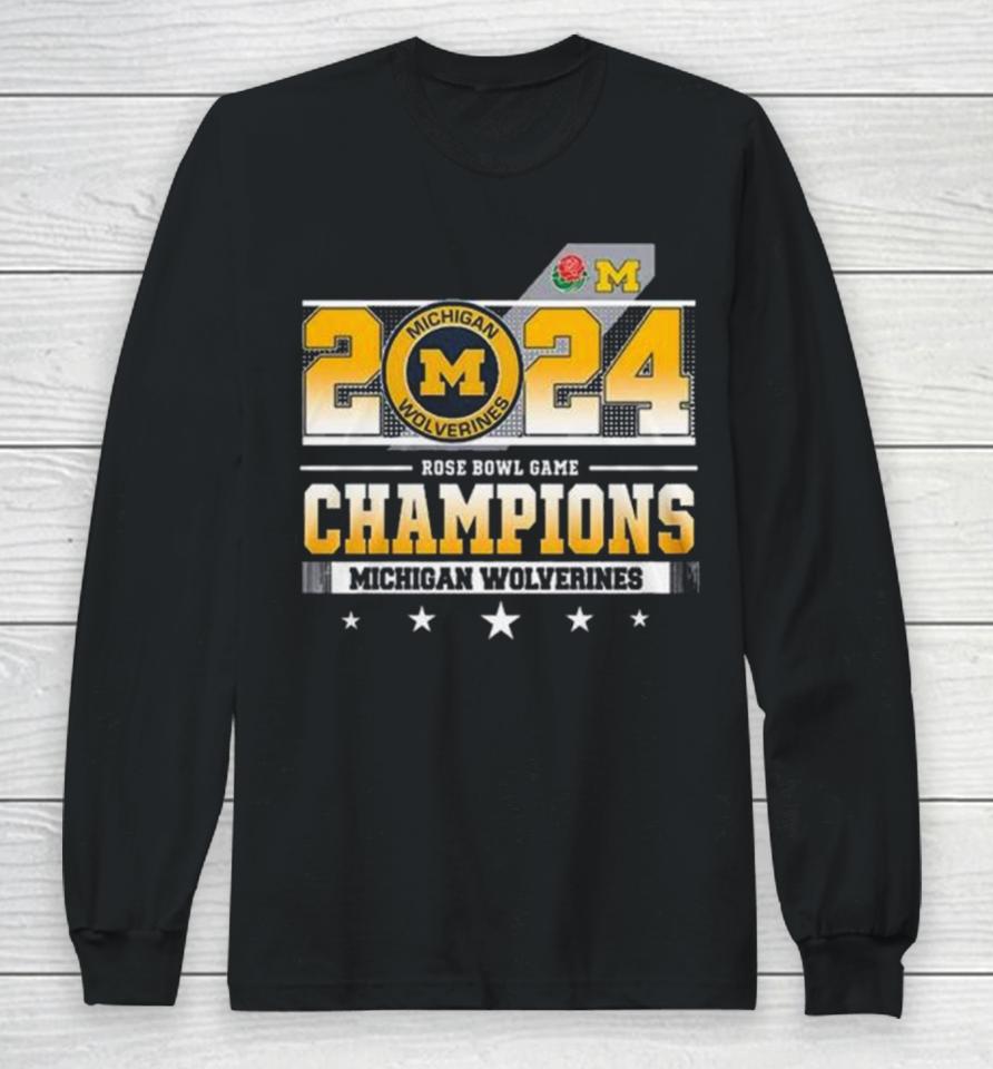 Michigan Wolverines Football 2024 Rose Bowl Game Champions Long Sleeve T-Shirt