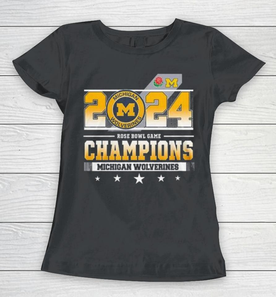 Michigan Wolverines Football 2024 Rose Bowl Game Champions Women T-Shirt