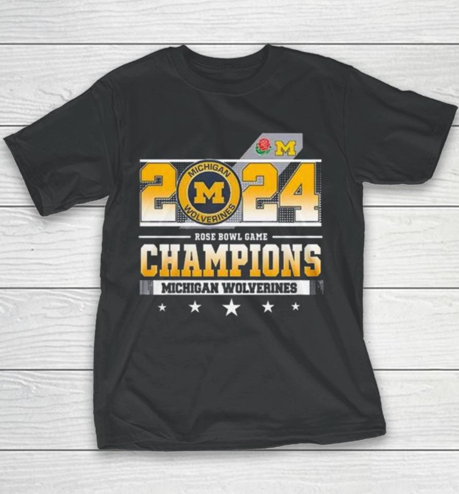 Michigan Wolverines Football 2024 Rose Bowl Game Champions Youth T-Shirt