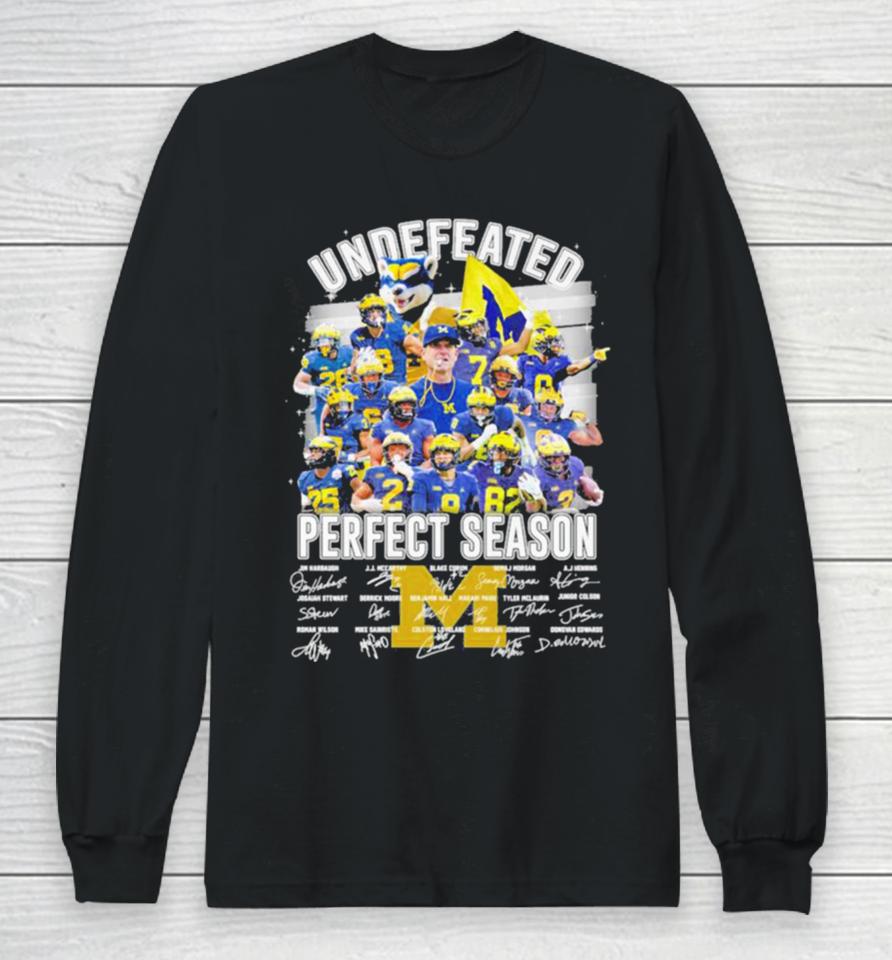 Michigan Wolverines Football 2024 Undefeated Perfect Season Champions Signatures Long Sleeve T-Shirt
