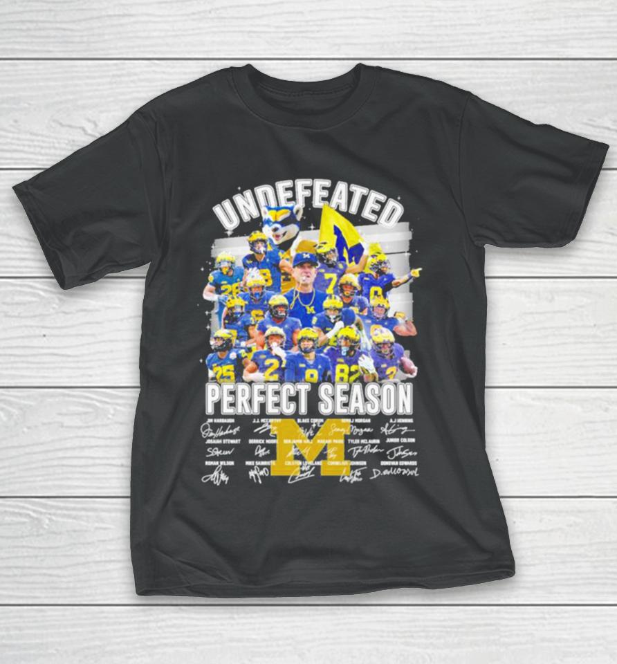 Michigan Wolverines Football 2024 Undefeated Perfect Season Champions Signatures T-Shirt