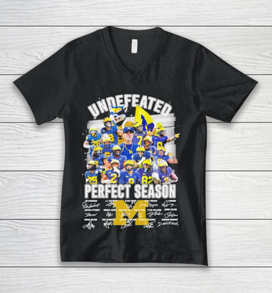 Michigan Wolverines Football 2024 Undefeated Perfect Season Champions Signatures Unisex V-Neck T-Shirt