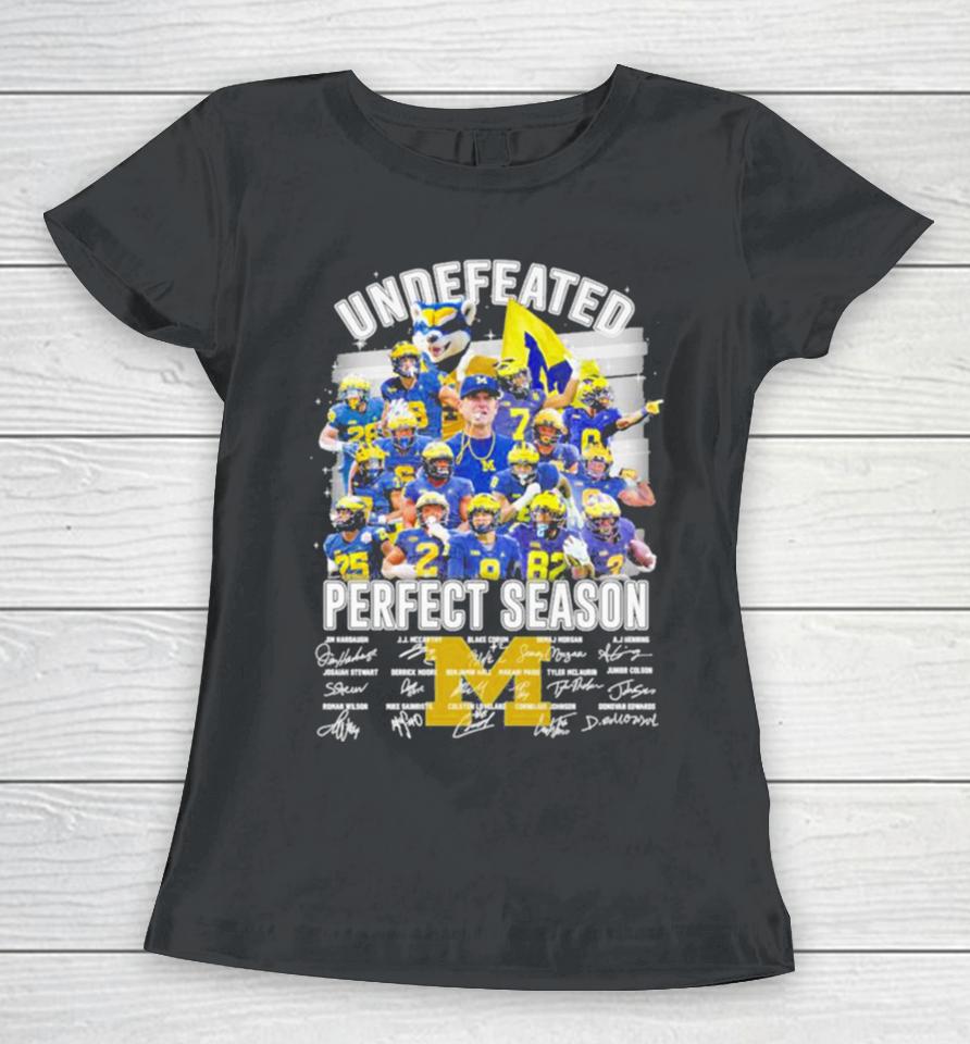 Michigan Wolverines Football 2024 Undefeated Perfect Season Champions Signatures Women T-Shirt