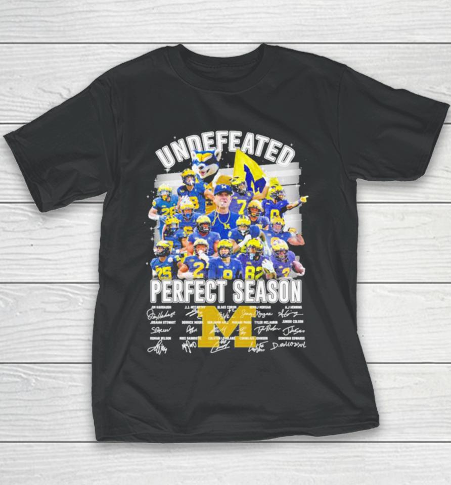 Michigan Wolverines Football 2024 Undefeated Perfect Season Champions Signatures Youth T-Shirt