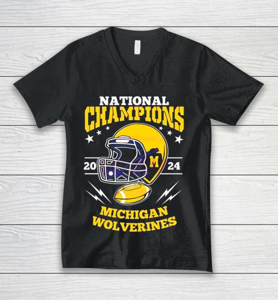 Michigan Wolverines Football Helmet National Champions 2024 Unisex V-Neck T-Shirt