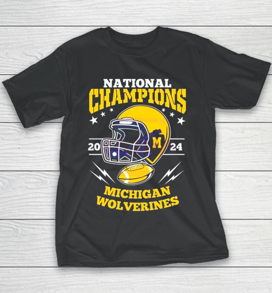 Michigan Wolverines Football Helmet National Champions 2024 Youth T-Shirt