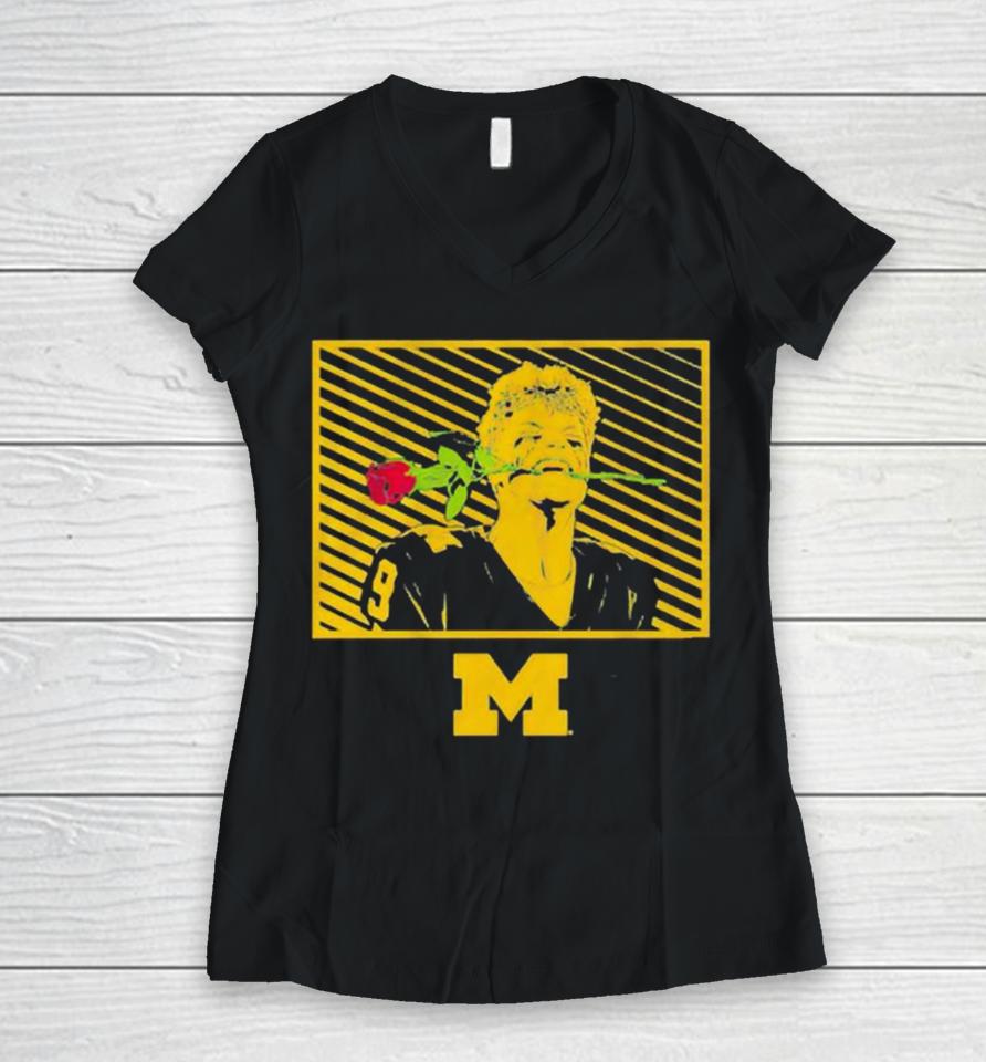 Michigan Wolverines Football J.j Mccarthy Rose Women V-Neck T-Shirt