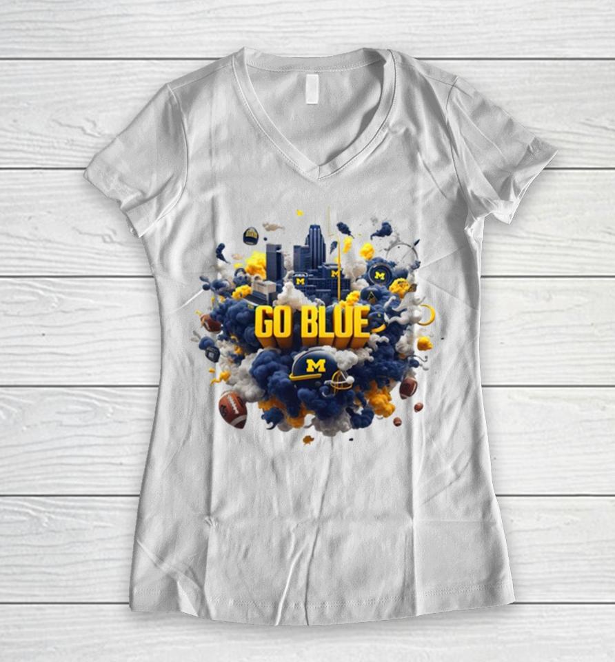 Michigan Wolverines Go Blue City Women V-Neck T-Shirt