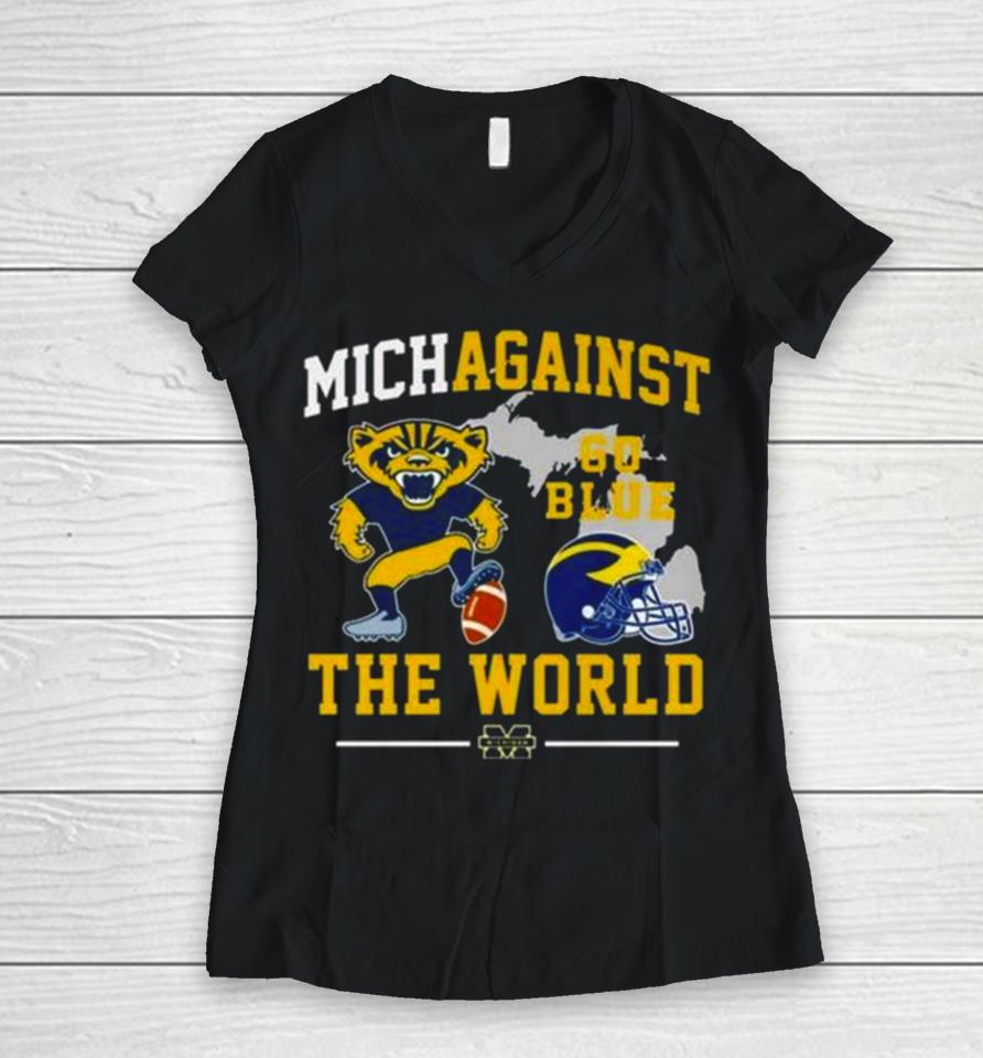 Michigan Wolverines Go Blue Vs The World 2024 Women V-Neck T-Shirt