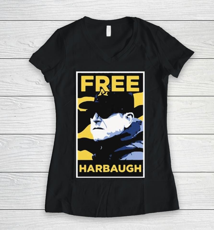 Michigan Wolverines Jj Mccarthy Free Harbaugh Women V-Neck T-Shirt