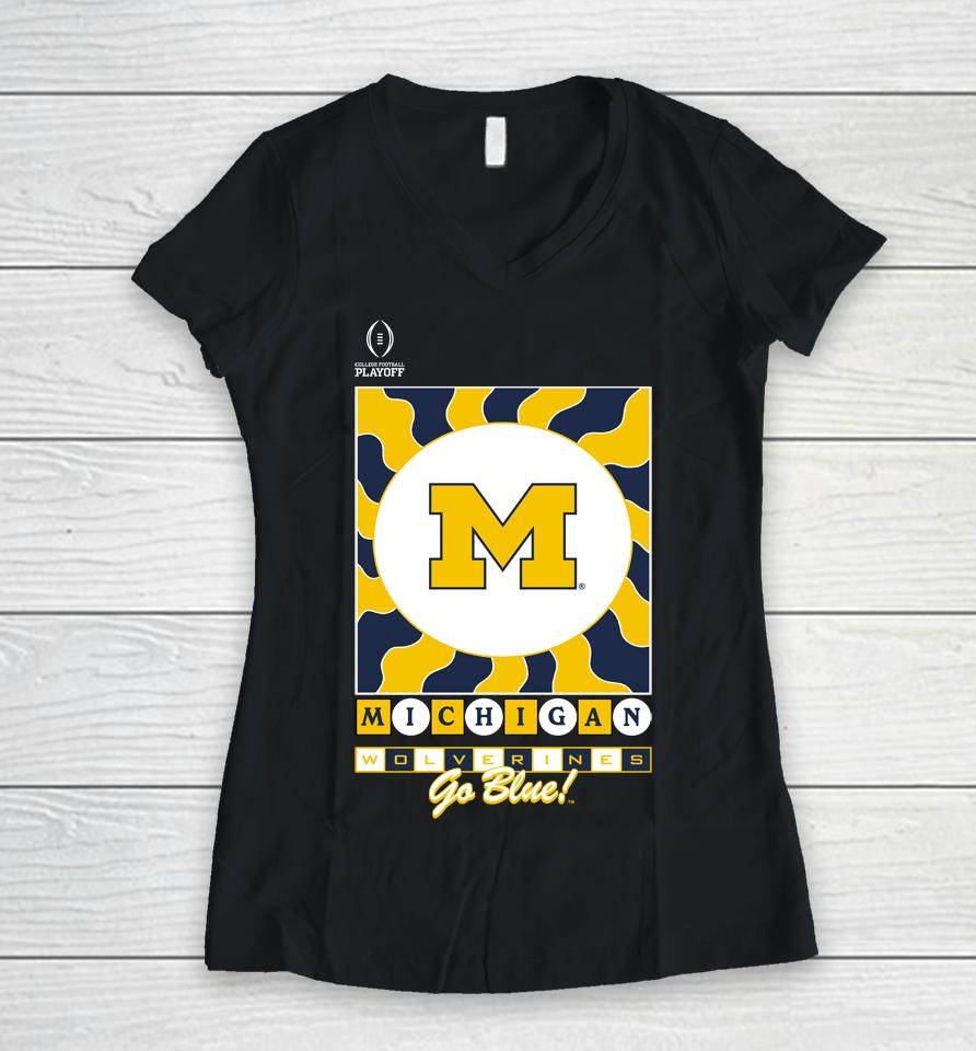 Michigan Wolverines Jordan Brand College Football Playoff 2022 Fiesta Bowl Media Night Women V-Neck T-Shirt