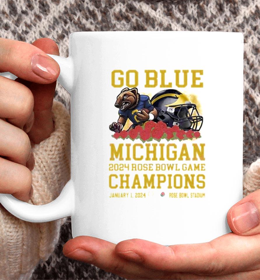 Michigan Wolverines Mascot Go Blue 2024 Rose Bowl Game Champions Rose Bowl Stadium Coffee Mug