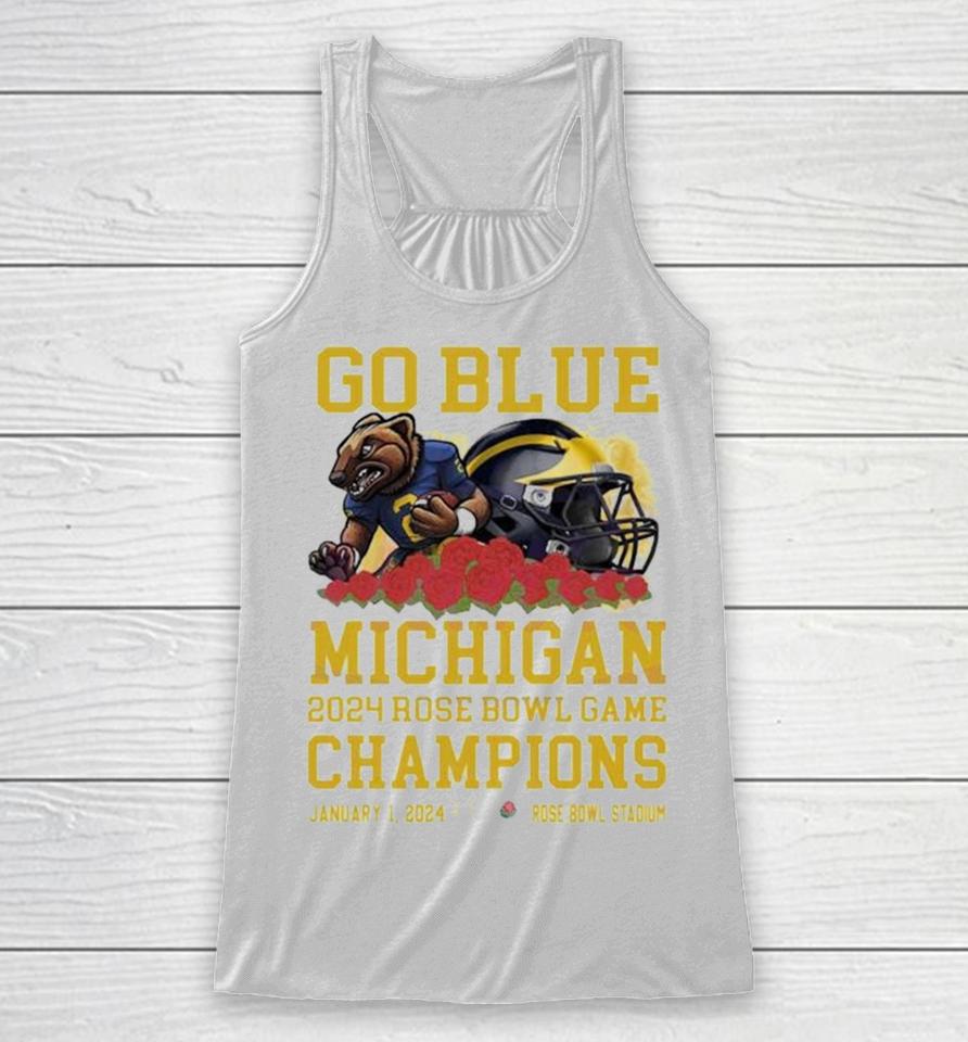 Michigan Wolverines Mascot Go Blue 2024 Rose Bowl Game Champions Rose Bowl Stadium Racerback Tank