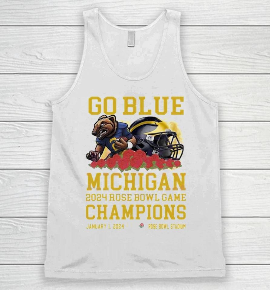 Michigan Wolverines Mascot Go Blue 2024 Rose Bowl Game Champions Rose Bowl Stadium Unisex Tank Top