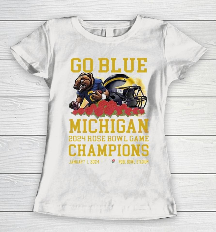 Michigan Wolverines Mascot Go Blue 2024 Rose Bowl Game Champions Rose Bowl Stadium Women T-Shirt