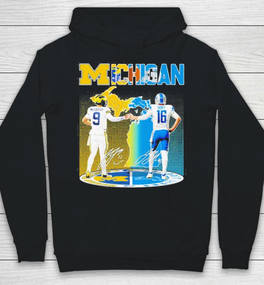 Michigan Wolverines Mccarthy And Detroit Lions Goff 2023 2024 Season Champions Signatures Hoodie